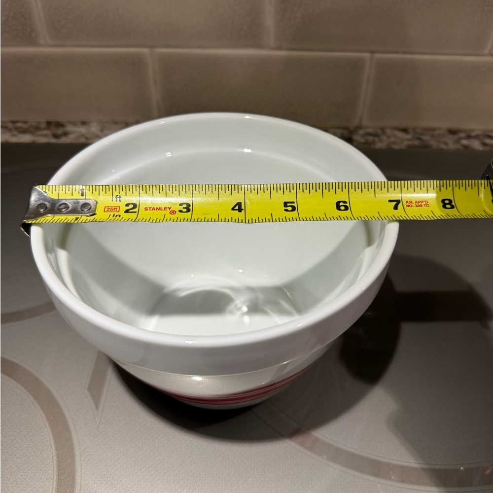 Crate&Barrel Vintage White Bowl with Red Stripes